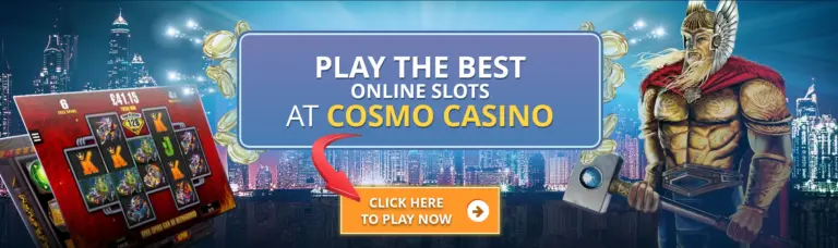 Cosmo Casino homepage highlighting login, rewards program, New Zealand access and online slot games