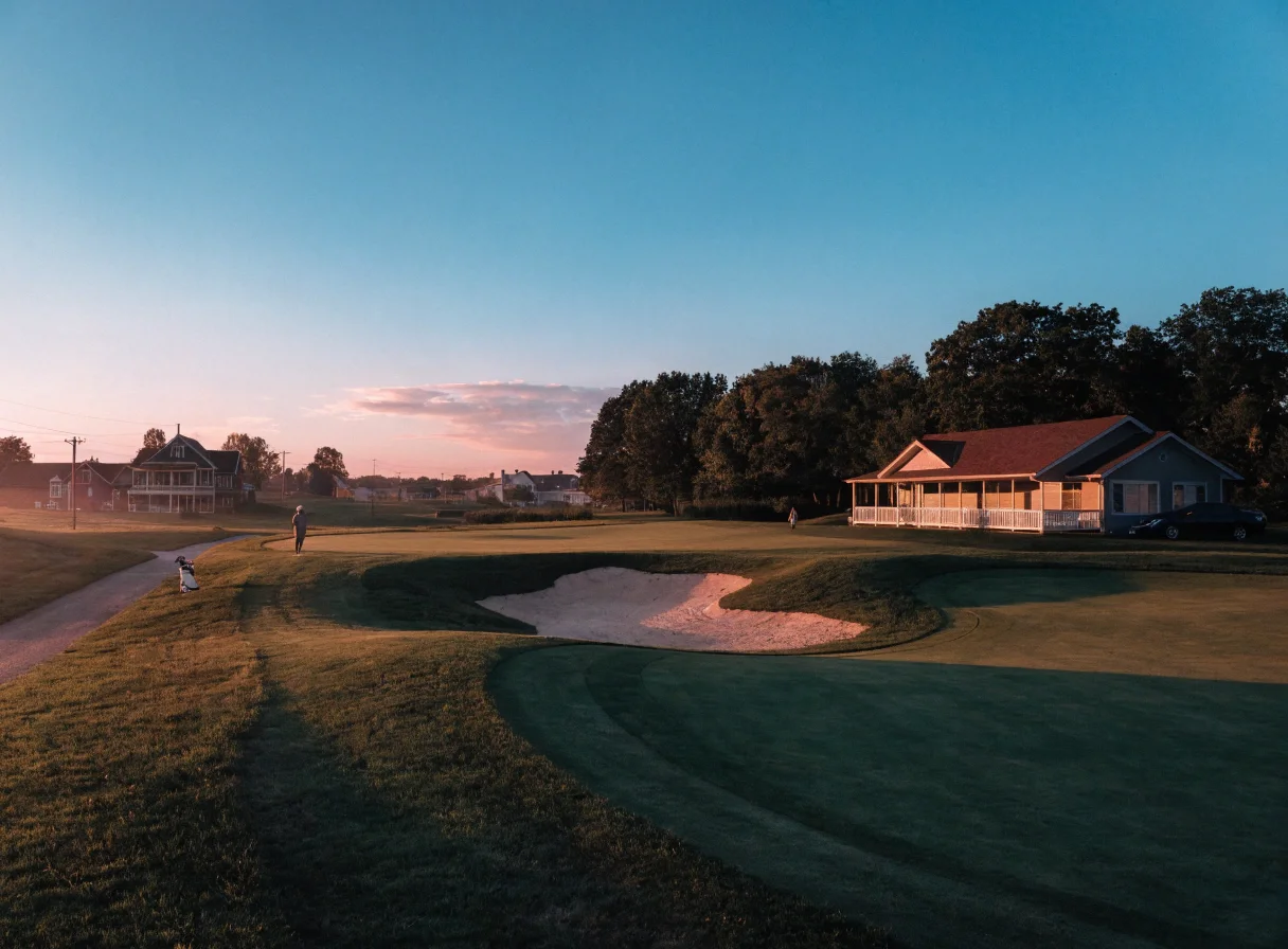 Small-town Midwest golf course in morning light