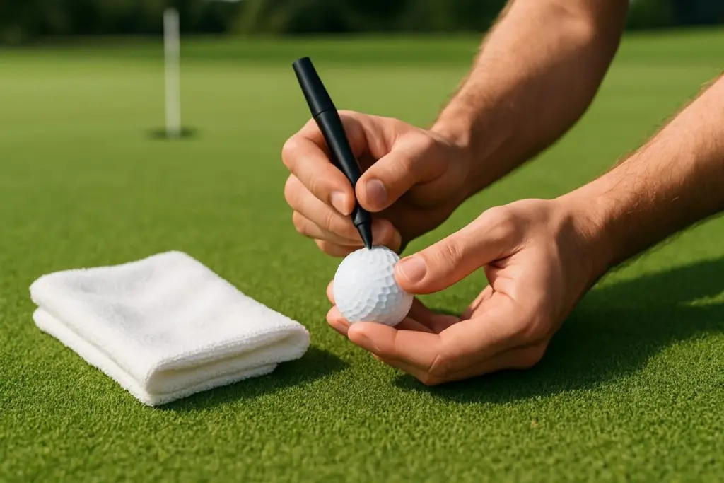 Golfers mark balls and take relief drops under basic golf rules.
